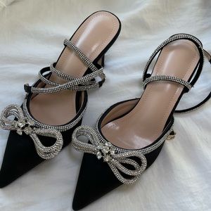 Black Rhinestone Bow Heels